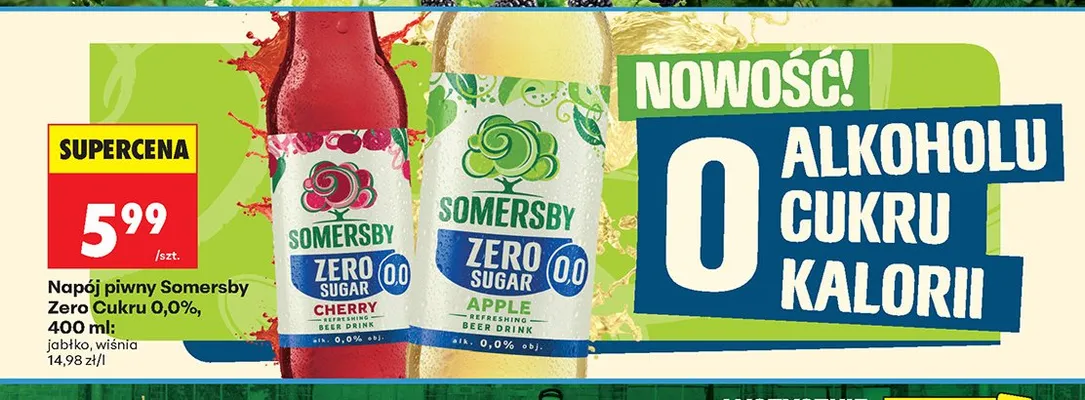 Napój piwny Somersby Zero Cukru 0,0% jabłko promocja w Biedronka