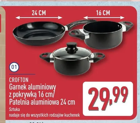 Garnek aluminiowy z pokrywką 16 cm Crofton promocja w Aldi