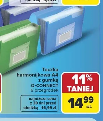 Teczka harmonijkowa A4 z gumką Q-Connect promocja w Carrefour
