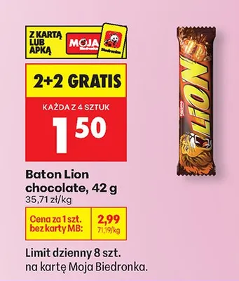 Baton Lion chocolate 2+2 GRATIS promocja w Biedronka