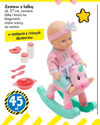 Zestaw z lalką i koniem na biegunach 27 cm promocja w Tedi