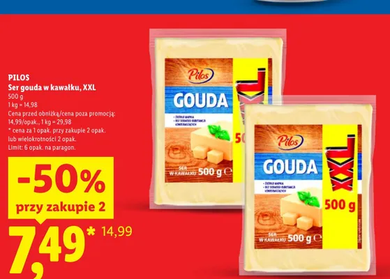 Ser gouda w kawałku XXL Pilos promocja w Lidl