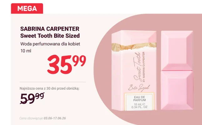 Woda perfumowana dla kobiet Sabrina Carpenter Sweet Tooth Bite Sized promocja w Rossmann