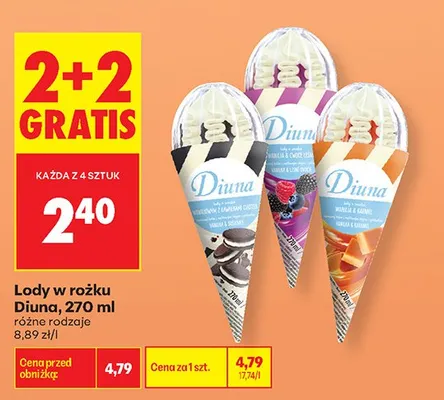 Lody w rożku Diuna promocja w Biedronka