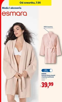 Szlafrok-kimono damski z bawełny muślinowej Esmara promocja w Lidl