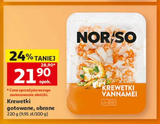 Krewetki vannamei gotowane obrane Nor So promocja w Auchan