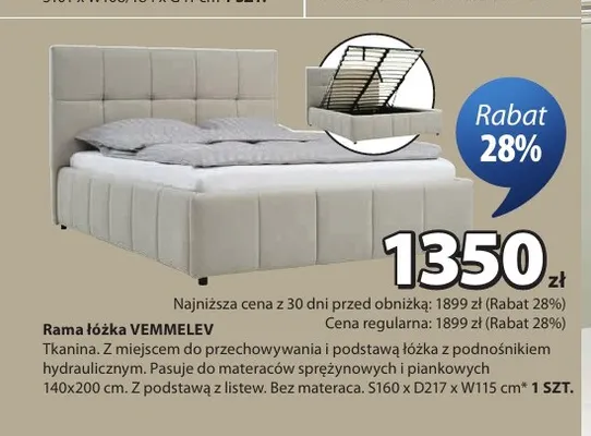 Rama łóżka Vemmelev promocja w Jysk