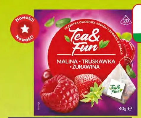 Herbata owocowa malina truskawka żurawina Tea & Fun promocja w Dino