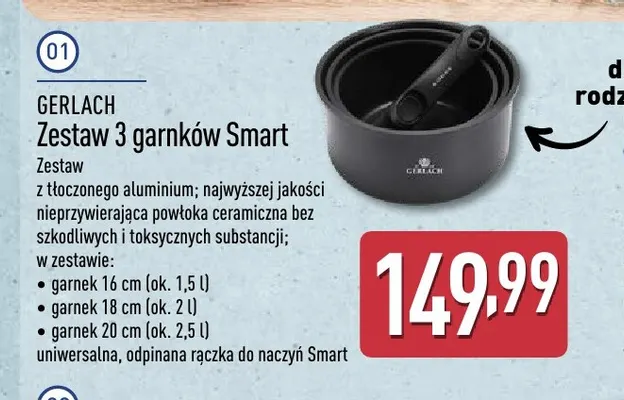 Zestaw 3 garnków Smart Gerlach promocja w Aldi