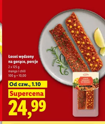 Łosoś wędzony na gorąco porcje mango i chili Targ Rybny 2-pak promocja w Lidl