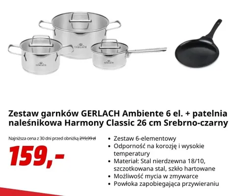 Zestaw garnków Gerlach Ambiente + patelnia naleśnikowa Gerlach Harmony Classic promocja w Media Markt
