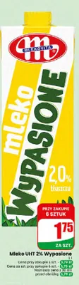 Mleko UHT 2% Wypasione Mlekovita promocja w Dino