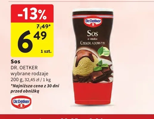 Sos o smaku czekoladowym Dr. Oetker promocja w Intermarche