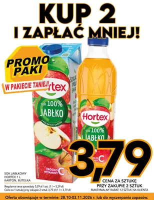 Sok jabłkowy Hortex karton promocja w Kupiec