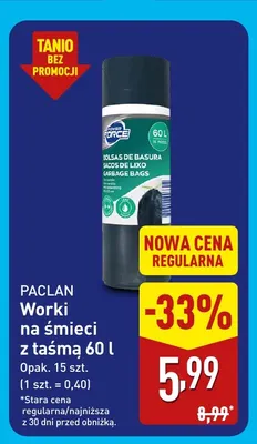 Worki na śmieci z taśmą 60 l Paclan promocja w Aldi