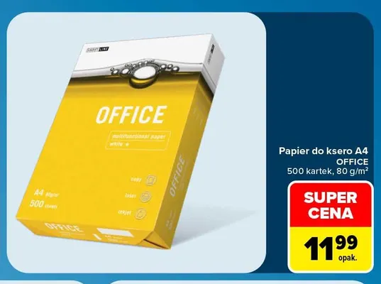 Papier do ksero A4 Office 500 kartek 80 g/m² promocja w Carrefour