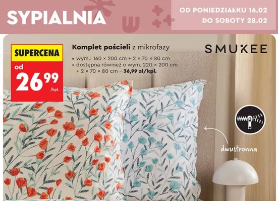 Komplet pościeli z mikrofazy 160x200 cm + 2x 70x80 cm promocja w Biedronka