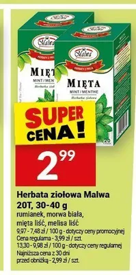 Herbata ziołowa Malwa mięta liść promocja w Twój Market