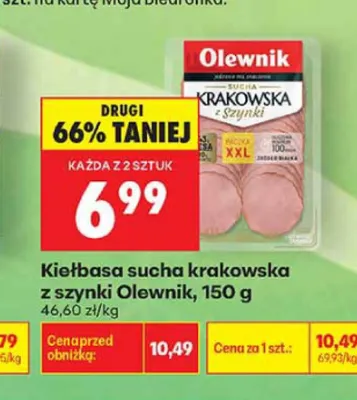 Kiełbasa sucha krakowska z szynki Olewnik promocja w Biedronka