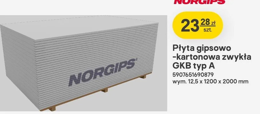 Płyta gipsowo-kartonowa zwykła GKB typ A promocja w Castorama
