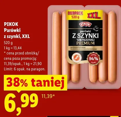 Parówki z szynki PIKOK XXL promocja w Lidl