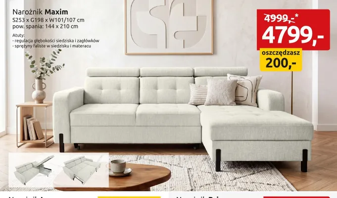 Narożnik Maxim S253xG198xW101/107cm pow. spania: 144x210cm promocja w Black Red White