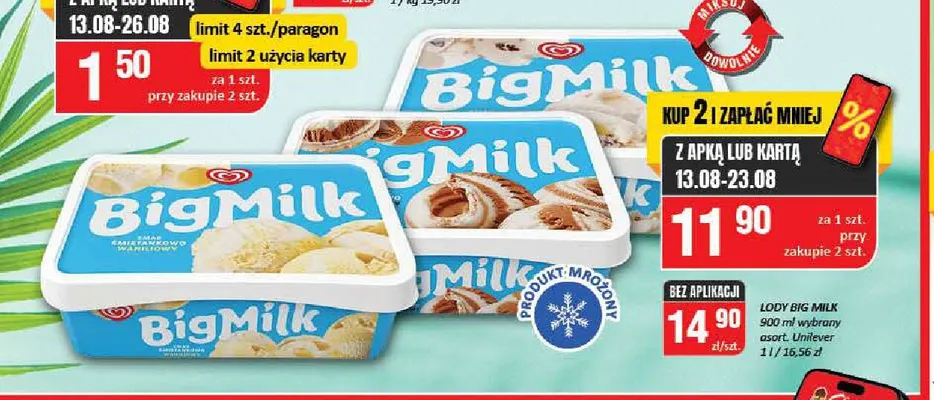Lody Big Milk czekoladowe promocja w Chorten