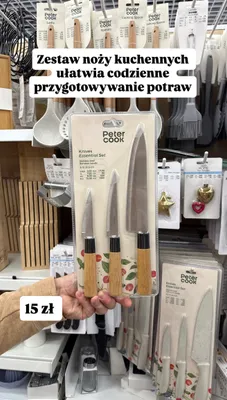 Zestaw noży kuchennych Peter Cook Knives Essential Set bambusowa rączka stalowe 9,13,20,5cm promocja w Pepco