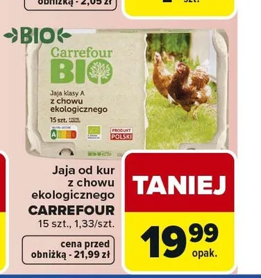 Jaja od kur z chowu ekologicznego Carrefour 15-pak promocja w Carrefour Market