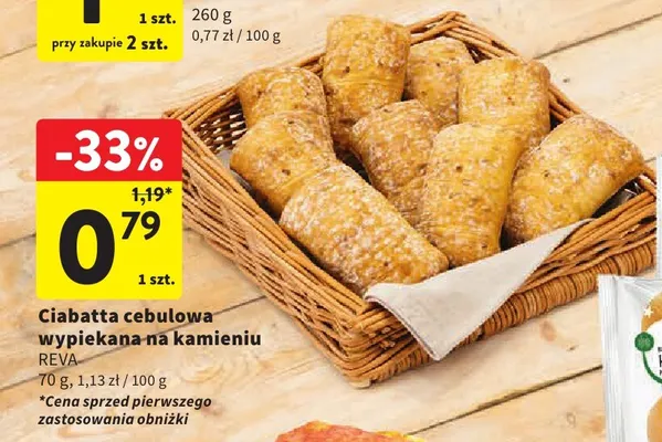 Ciabatta cebulowa wypiekana na kamieniu Reva promocja w Intermarche