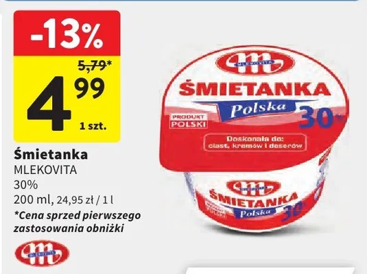 Śmietanka Mlekovita 30% promocja w Intermarche