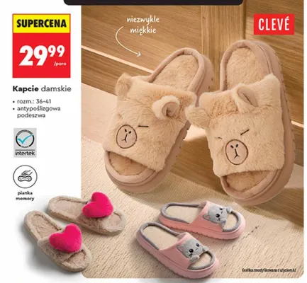 Kapcie damskie Clevé promocja w Biedronka