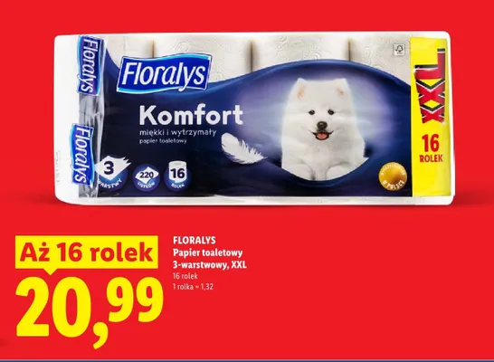 Papier toaletowy 3-warstwowy XXL Floralys promocja w Lidl