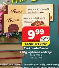 Czekolada mleczna z orzeszkami ziemnymi i rodzynkami Baron promocja w Delfin