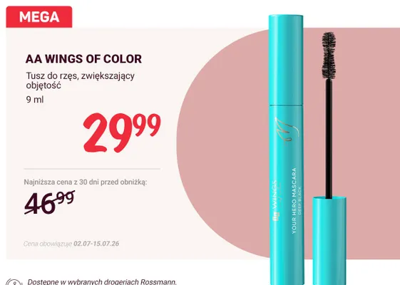 Tusz do rzęs AA Wings Of Color Your Hero Mascara promocja w Rossmann