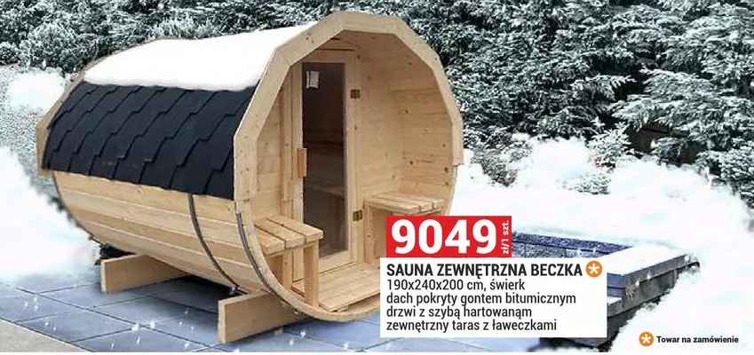 Sauna zewnętrzna beczka 190x240x200 cm promocja w Merkury Market