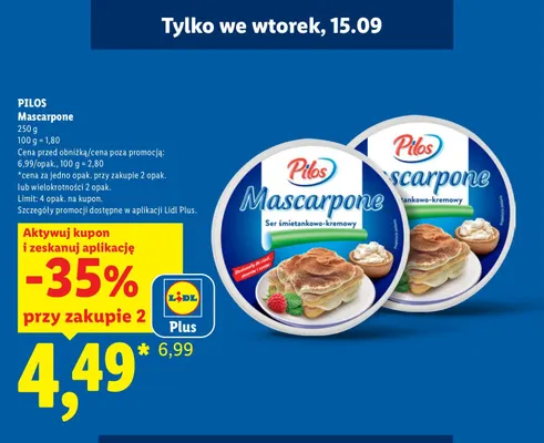 Mascarpone Pilos promocja w Lidl