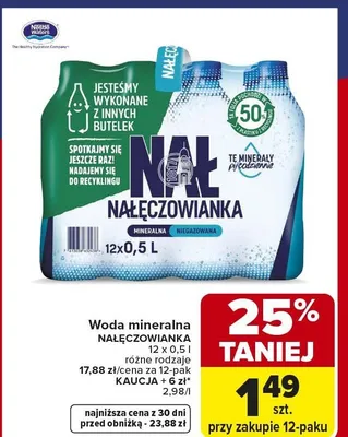 Woda mineralna 12 x 0,5l różne rodzaje Nałęczowianka promocja w Carrefour Market