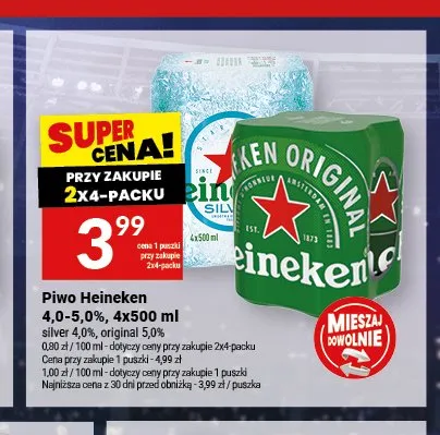 Piwo Heineken Silver 4-pak 500 ml promocja w Twój Market