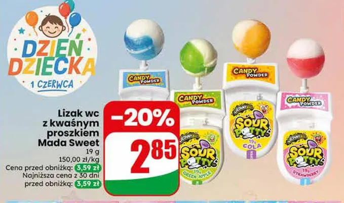 Lizak wc z kwaśnym proszkiem Mada Sweet Strawberry promocja w Dino