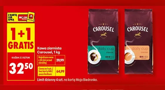 Kawa ziarnista Carousel Daily Cup Classic promocja w Biedronka