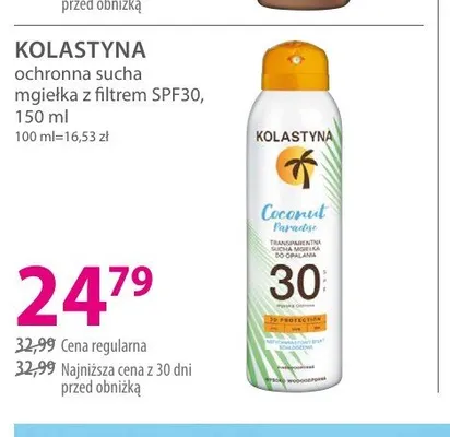 Ochronna sucha mgiełka z filtrem SPF30 Kolastyna promocja w Hebe