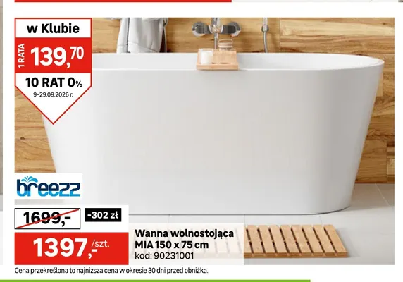 Wanna wolnostojąca Mia 150x75 cm Breezz promocja w Leroy Merlin