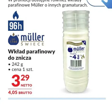 Wkład parafinowy do znicza Müller Świece promocja w Makro