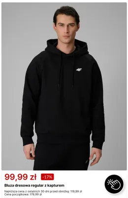 Bluza dresowa regular z kapturem 4F promocja w 4F