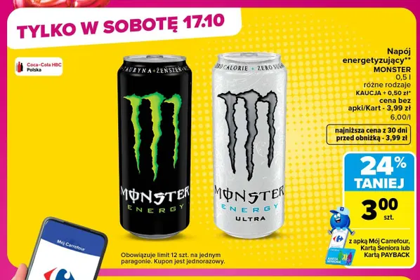 Napój energetyzujący Monster Energy Ultra promocja w Carrefour