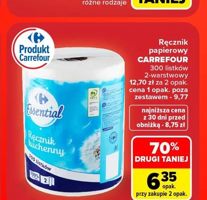 Ręcznik papierowy Carrefour 300 listków 2-warstwowy promocja w Carrefour