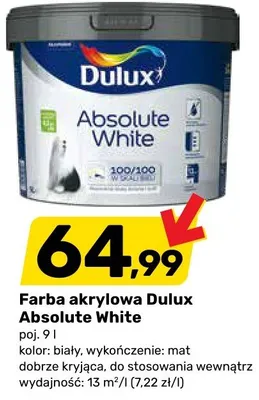 Farba akrylowa Dulux Absolute White poj. 9 l promocja w Bricomarche