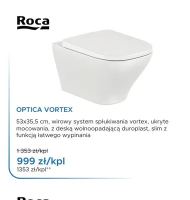 Miska WC wisząca Roca Optica Vortex z deską duroplast slim promocja w Blu Salony Łazienek
