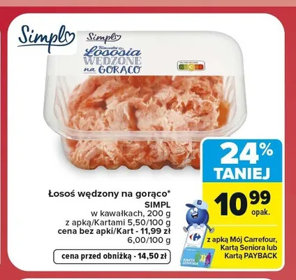 Łosoś wędzony na gorąco Simpl w kawałkach promocja w Carrefour Market